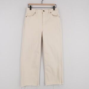 Oliver Logan Aberdeen Jeans Womens 28 Off White Wide Leg Cropped High Rise Raw